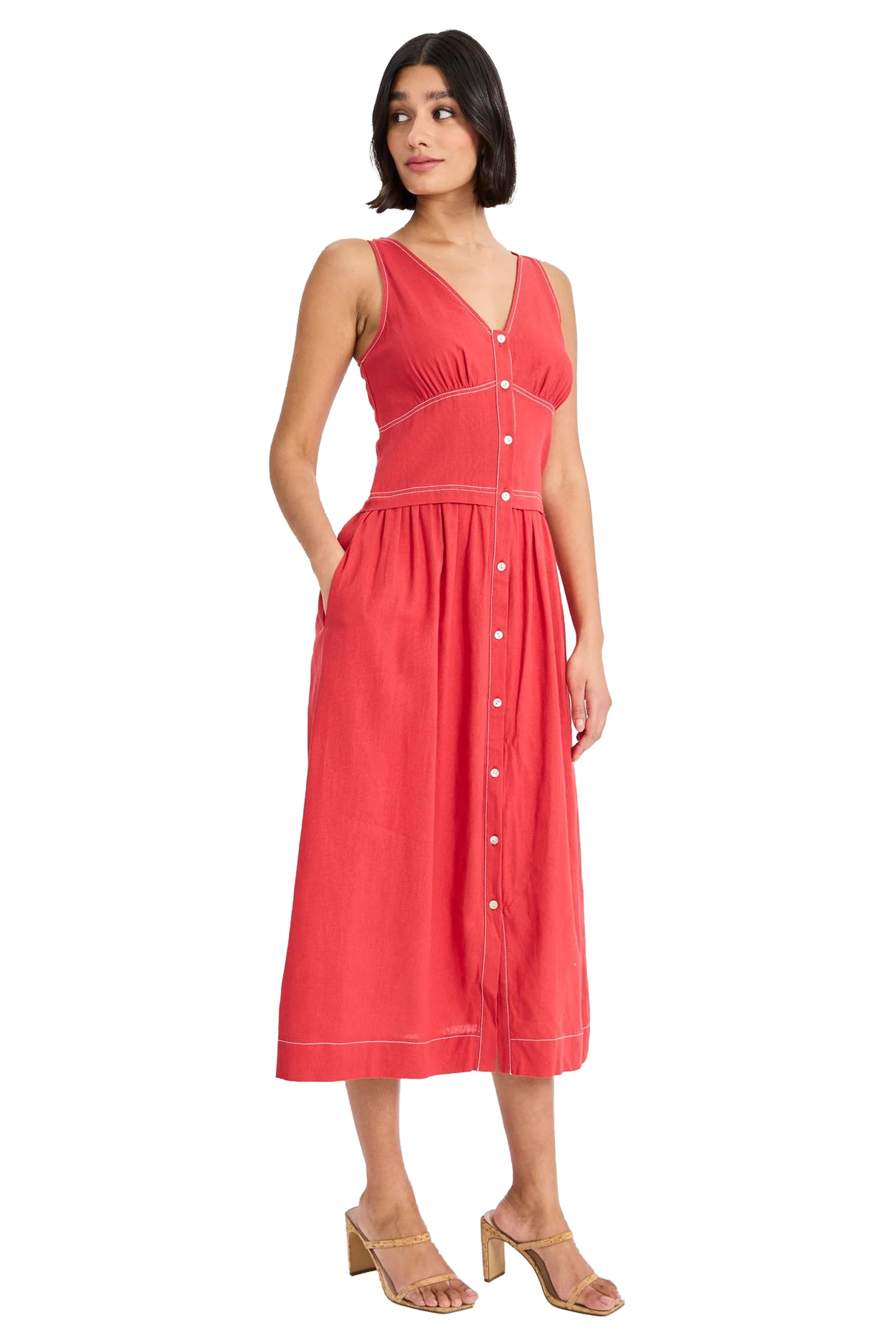 Albert Linen Midi with Topstitching | Maggy London
