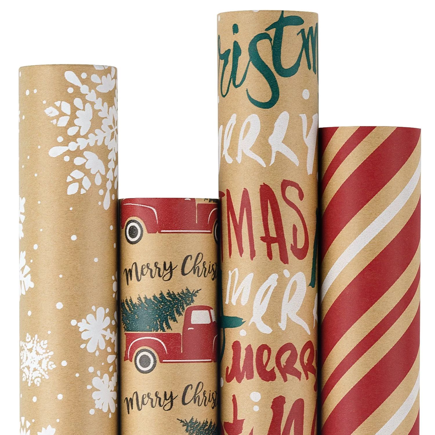 30" x 10' Kraft Wrapping Paper Bundle (4-pack) | Wagon Red/Green/White - Walmart.com | Walmart (US)