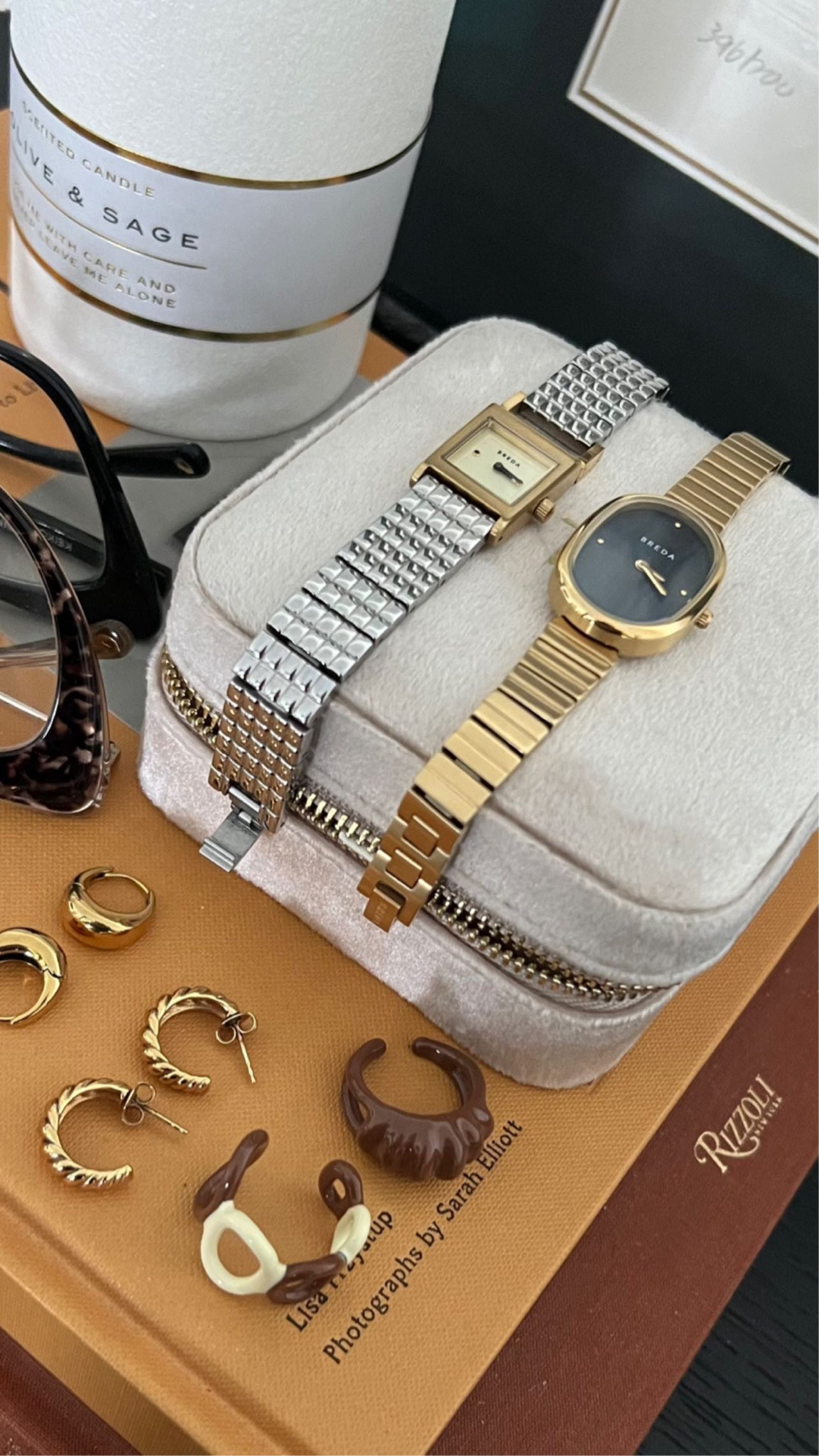 Watches are linked with a $50 off coupon!

First pair of hoops and rings are from Sugar Blossom & Mon Cher Moi ✨.

Velvet case is from Treasure Box, candle is old H&M and glasses are from Bonlook.

#LTKsalealert #LTKstyletip #LTKworkwear