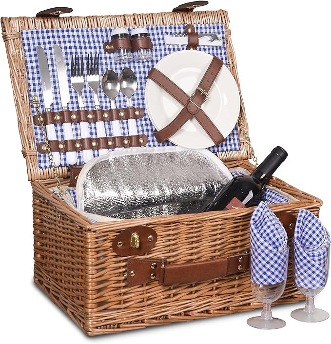 Picnic Basket for 2 Wicker Picknick Basket Set with Insulated Cooler for Camping,Couples Gifts,We... | Amazon (US)