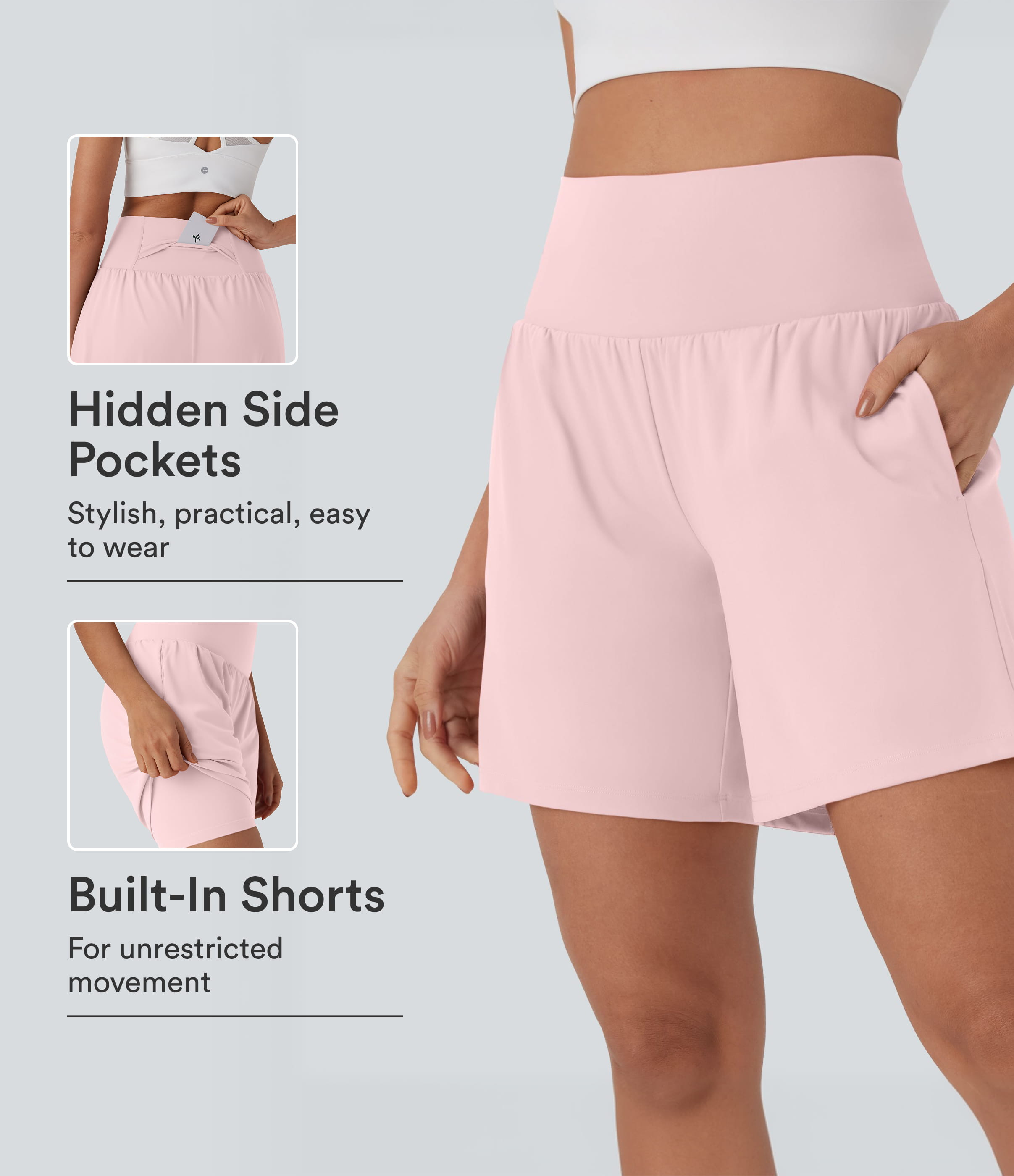 Women’s SoftlyZero™ Airy Super High Waisted 2-in-1 Cool Touch Yoga Shorts 7" with Pockets - H... | HALARA