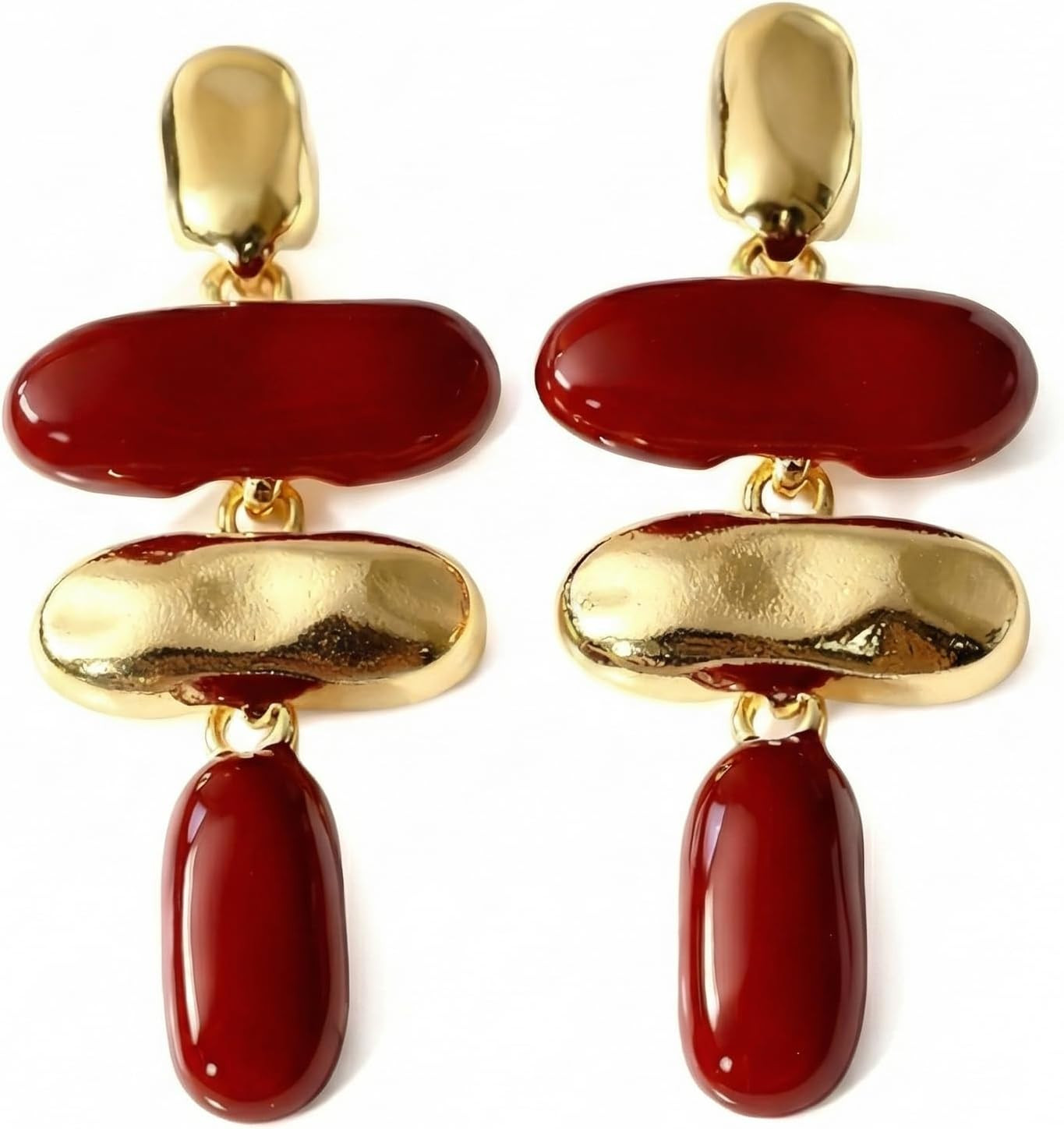 Chunky Burgundy Earrings for Women Maroon Gold-Tone Jewelry | Amazon (US)