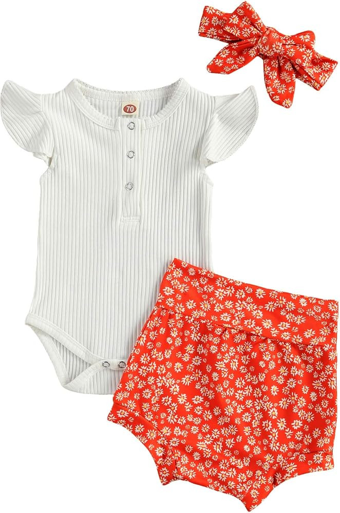 GuliriFei Newborn Baby Girls Floral Bloomers Shorts Infants Girls Knit Short Short Sleeve Romper Top | Amazon (US)