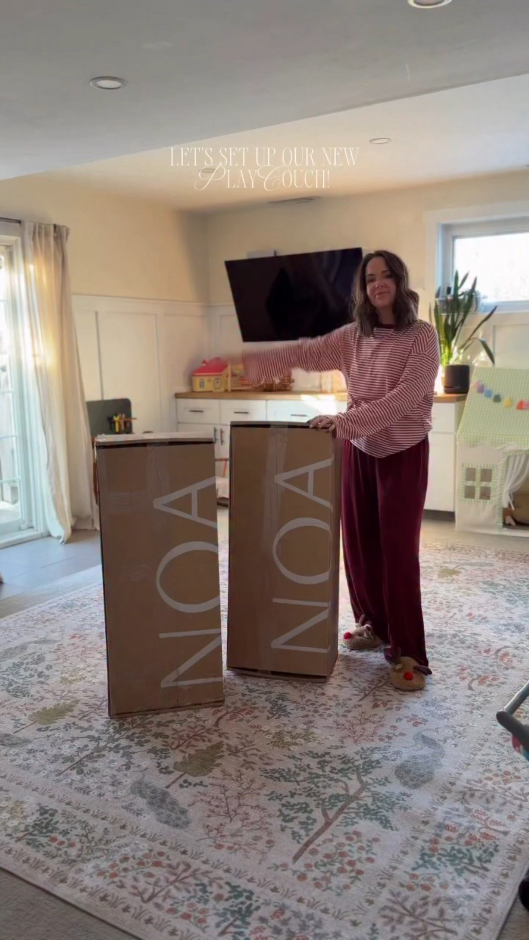 Our new @houseofnoa_ play couch!!!! 😍😍😍 BRB while we go order more play furniture for our playroom refresh… we love!!!! Instantly brightened our space and added something to this room🩵 Comment COUCH for direct links to what we’ve added! I can’t wait for this room to become finished after xmas!!! 🥰🥰 #playroomrefresh #playroomdecor #houseofnoa #playcouch #whimsicalplayroon