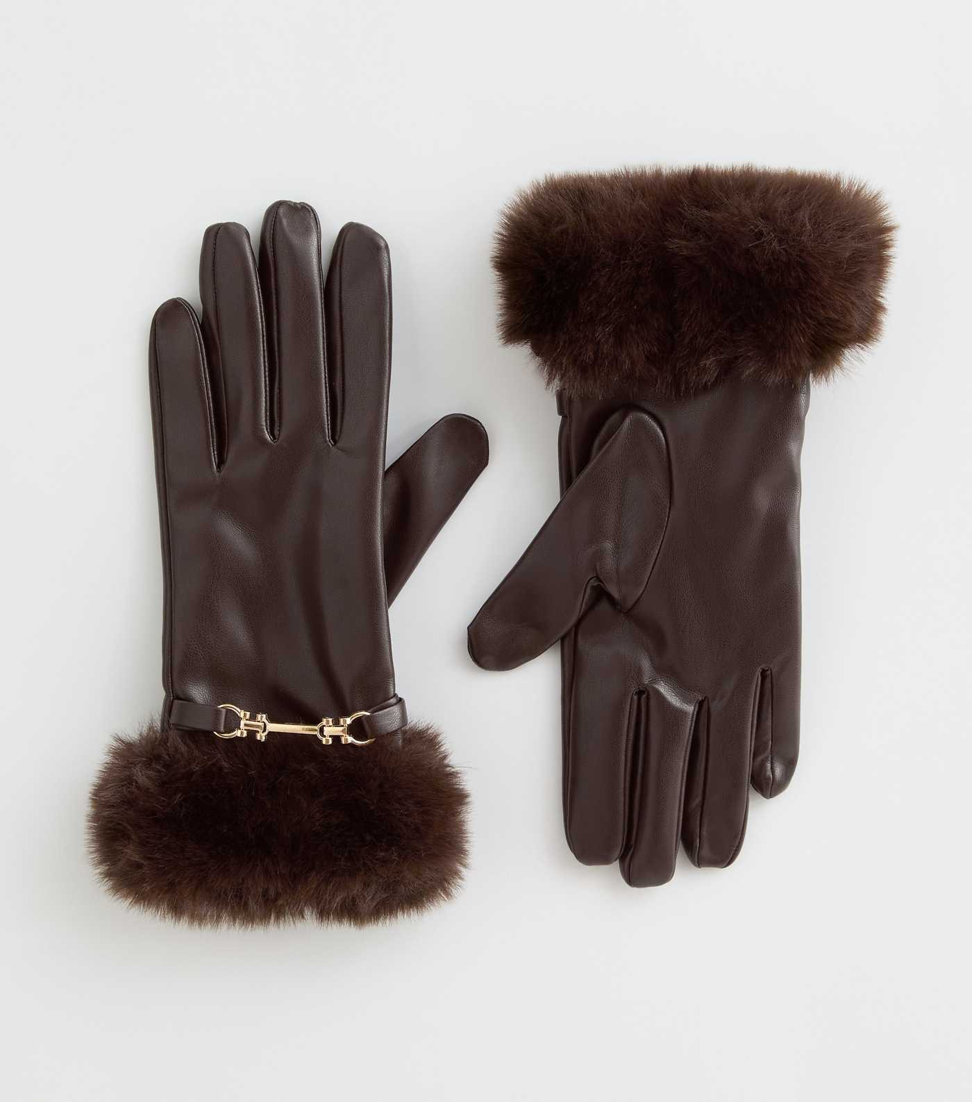 Brown Faux Fur Trimmed Faux Leather Gloves | New Look | New Look (UK)