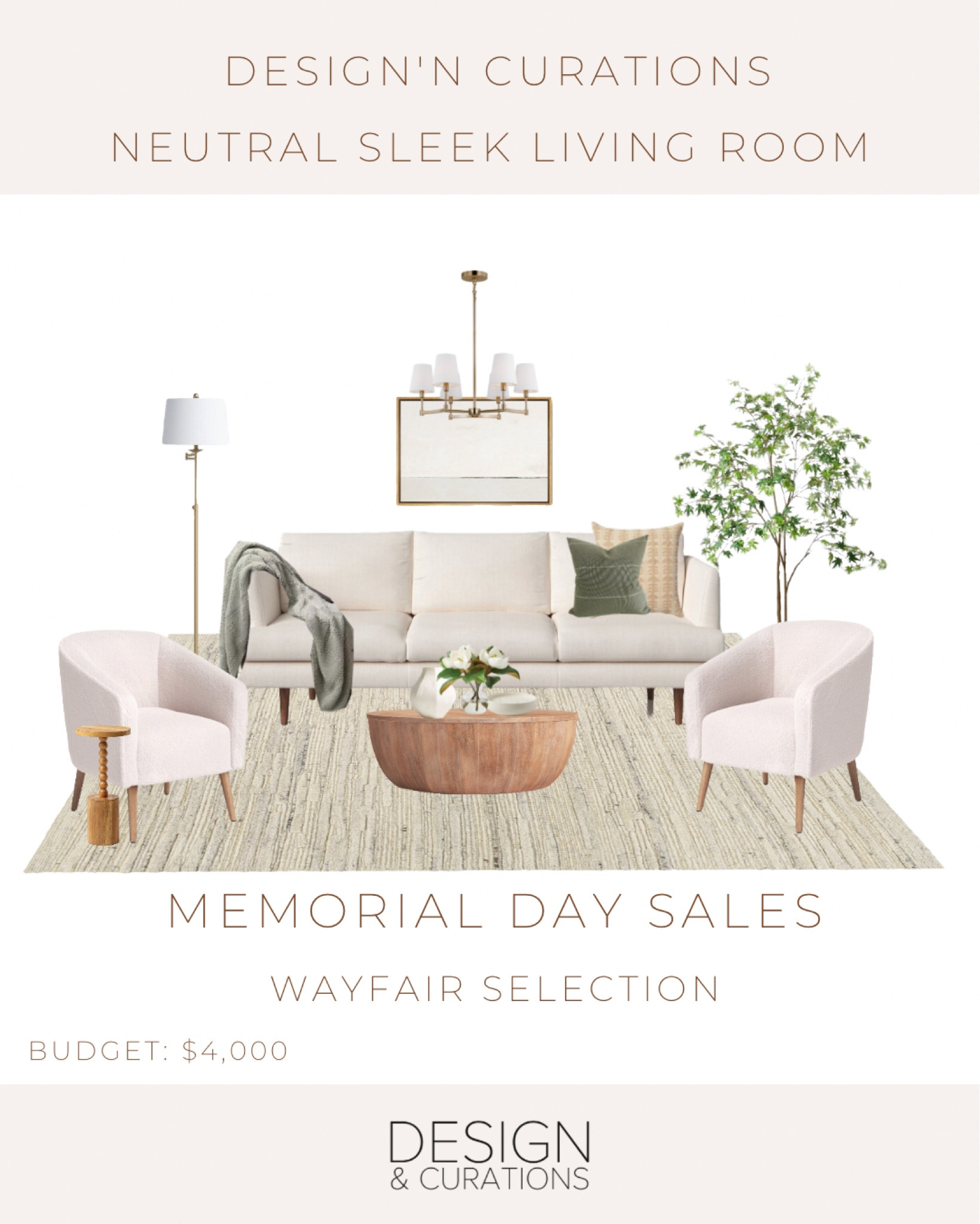 Wayfair memorial day sale, selection for living room, decor. Neutral organic earth, the living room decor. Home decor, inspiration. So far, arms, chair, wood, coffee, table, brass lights.

#LTKFind #LTKhome #LTKsalealert