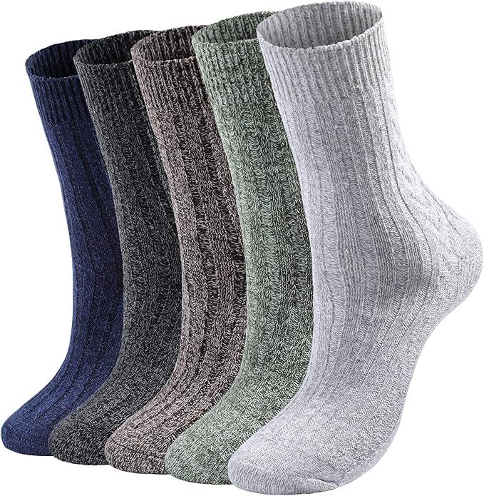 5 Pairs Wool Socks for Women - Womens Wool Socks Winter Socks for men Warm Thick Knit Wool Soft V... | Amazon (US)