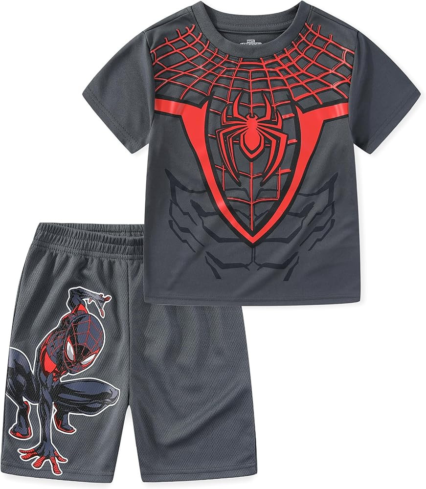 Marvel Spider-Man Miles Morales Avengers Boys 2 Piece T-Shirt and Active Mesh Shorts Set for Todd... | Amazon (US)