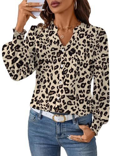 LOMON Button Down Shirt for Women Long Sleeve Blouse Leopard Print Work Tops Summer Fashion(Leopard,Small) | Amazon (US)