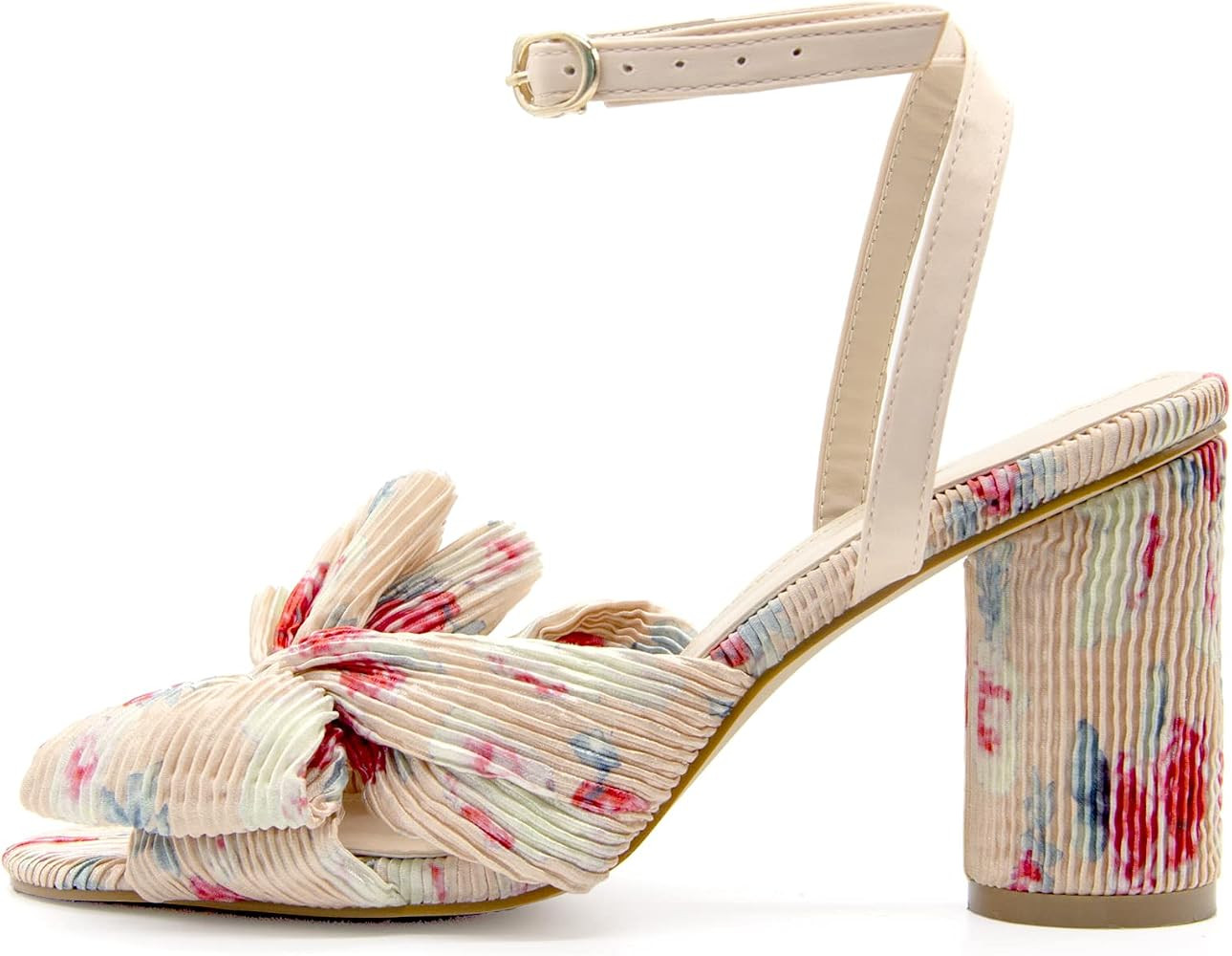 MUCCCUTE Women's Bow Knot Heeled Sandals Ankle Buckle Strap Chunky Heeled Open-toe Comfortable Weddi | Amazon (US)