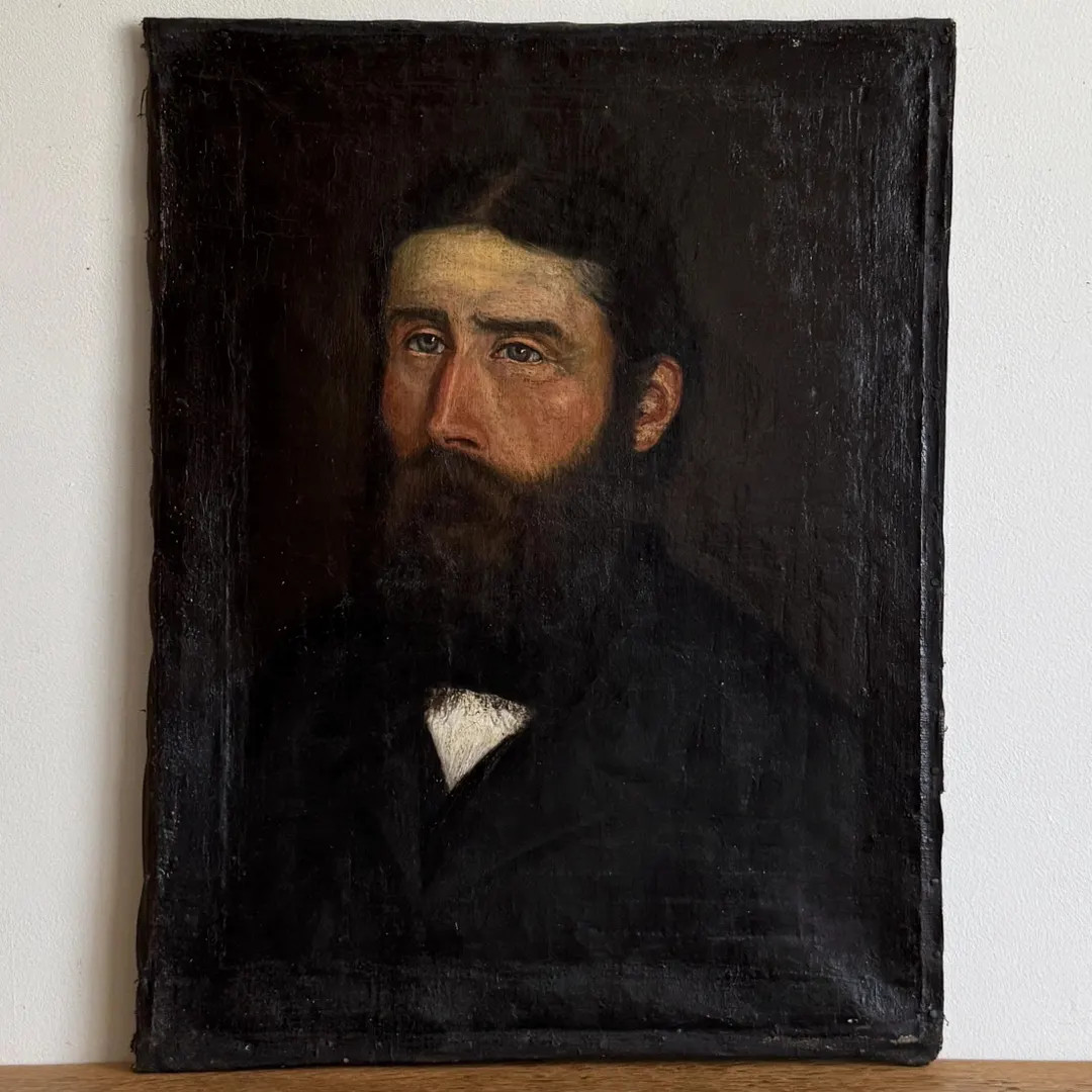 Shabby antique oil painting, portrait of gentleman | Etsy (US)