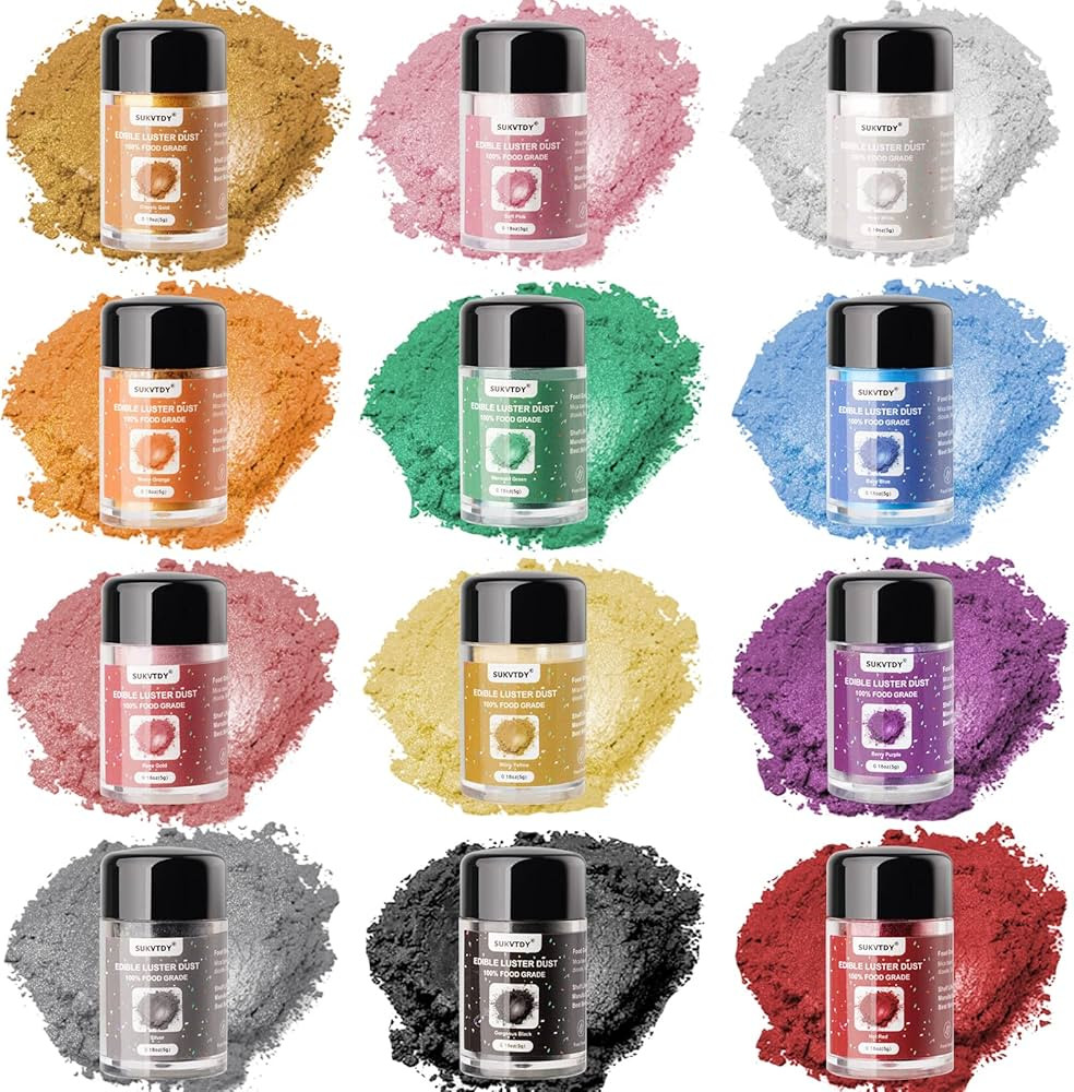 Edible Glitter Set, 12 Colors x 5g Food Grade Shimmer Luster Dust Edible, Food Glitter for Drinks... | Amazon (US)