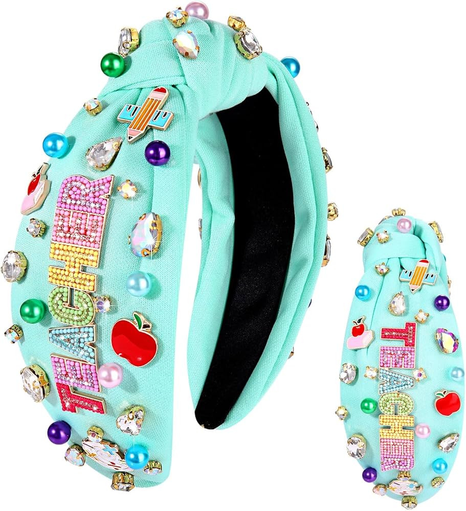 NVENF Teacher Headband for Women Teacher Accessories Crystal Pearl Knotted Headband Rhinestone Be... | Amazon (US)