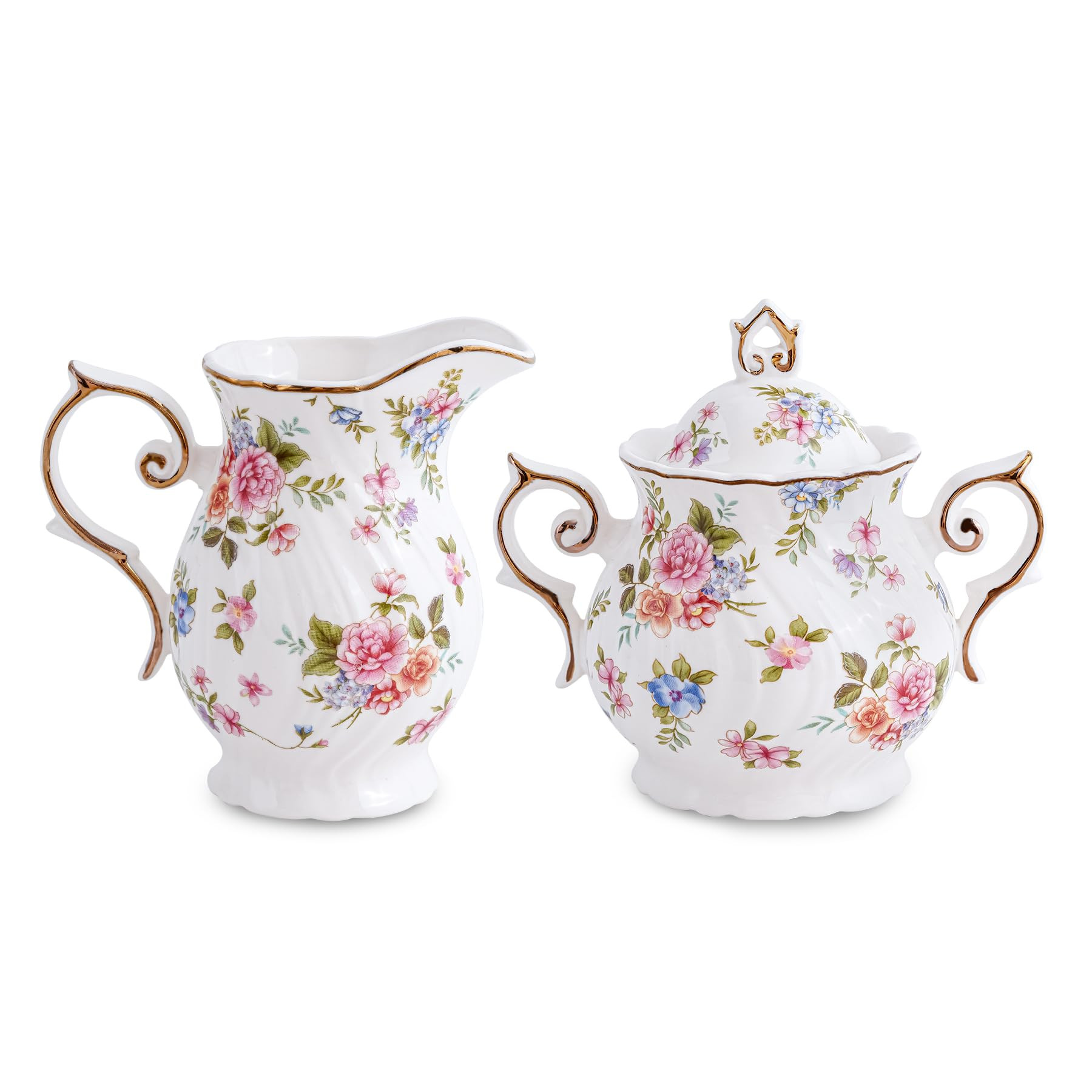 Sugar and Creamer Set Ceramic, Creamer Pitcher and Sugar Bowl with Lid, Creamer Pitcher with Hand... | Amazon (US)