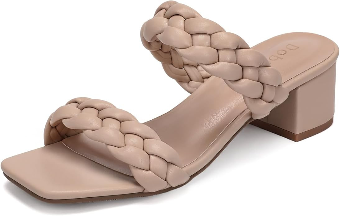 Chunky Heels for Women Braided Dressy Sandals Square Open Toe Summer Shoes | Amazon (US)