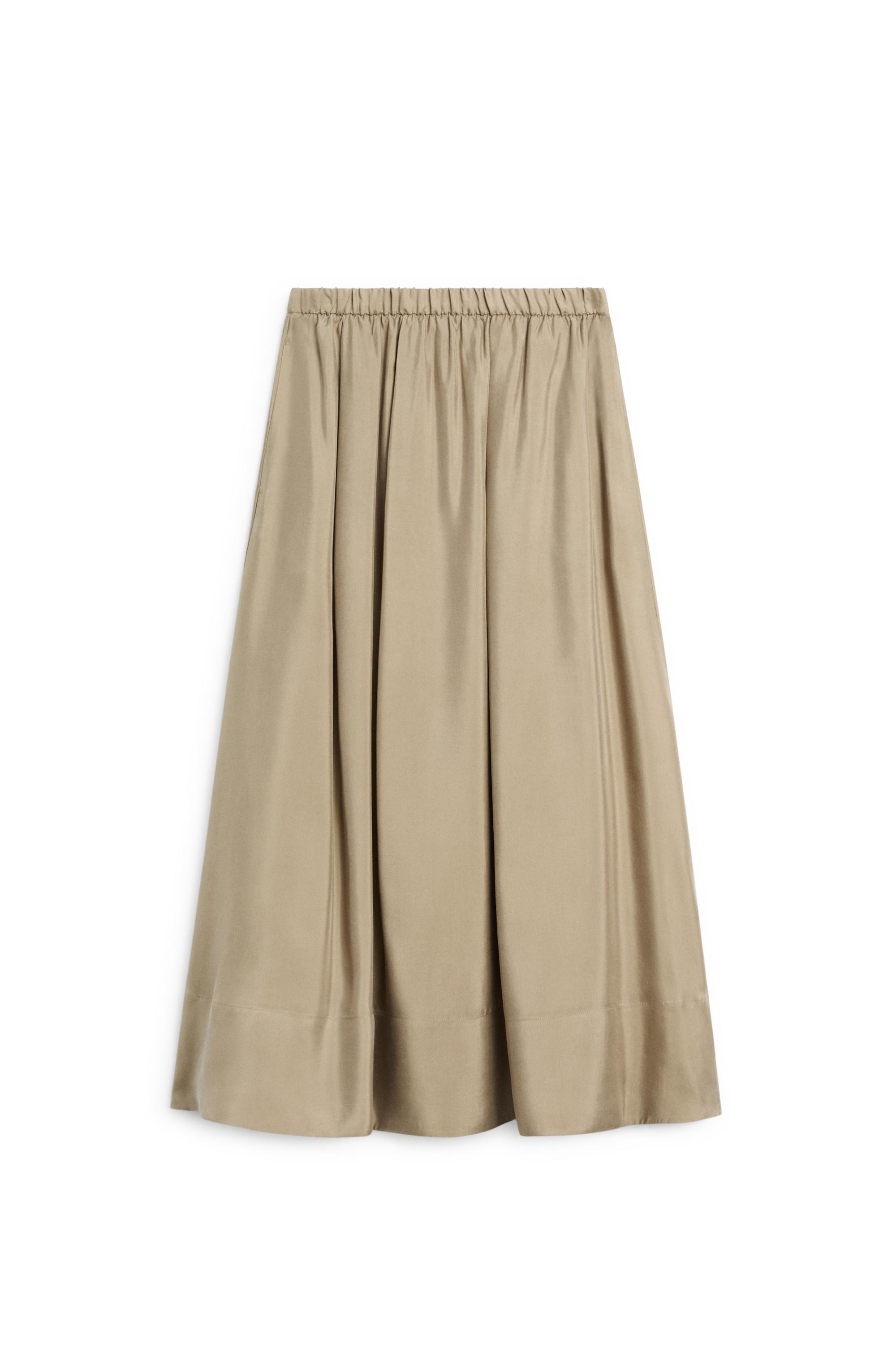Flowing elastic waist midi skirt - SAND | Massimo Dutti UK