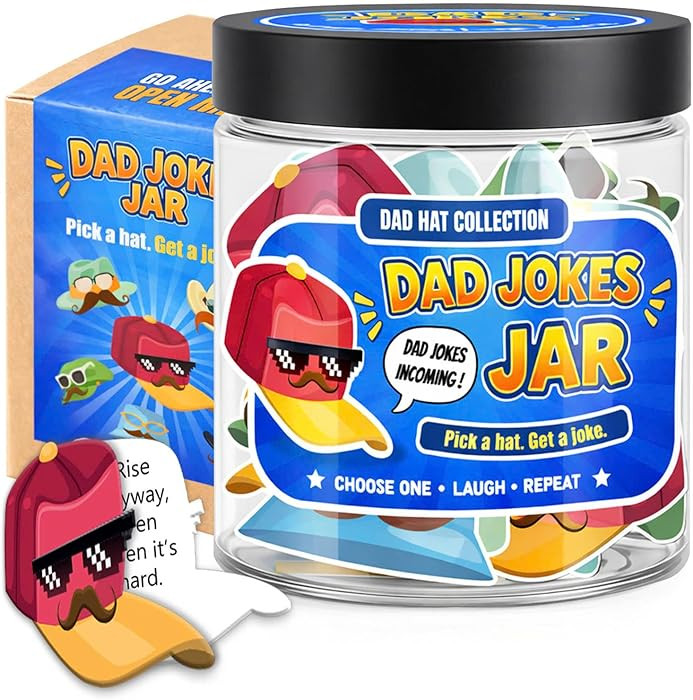 Dad Joke Jar, Gifts Set with Card Hat, Gag Gift for Men, Joke Cards Jar, Fathers Day Gift, Birthd... | Amazon (US)