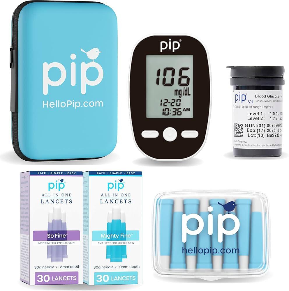 Pip Blood Glucose Monitor Kit - 50 Test Strips, 60 Preloaded Lancets & Case | Amazon (US)