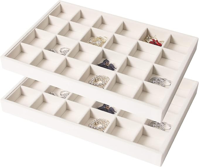 Coward 2PC Stackable 24 Gird Jewelry Organizer Tray Necklace Earring Box Storage Drawer Ring Brac... | Amazon (US)