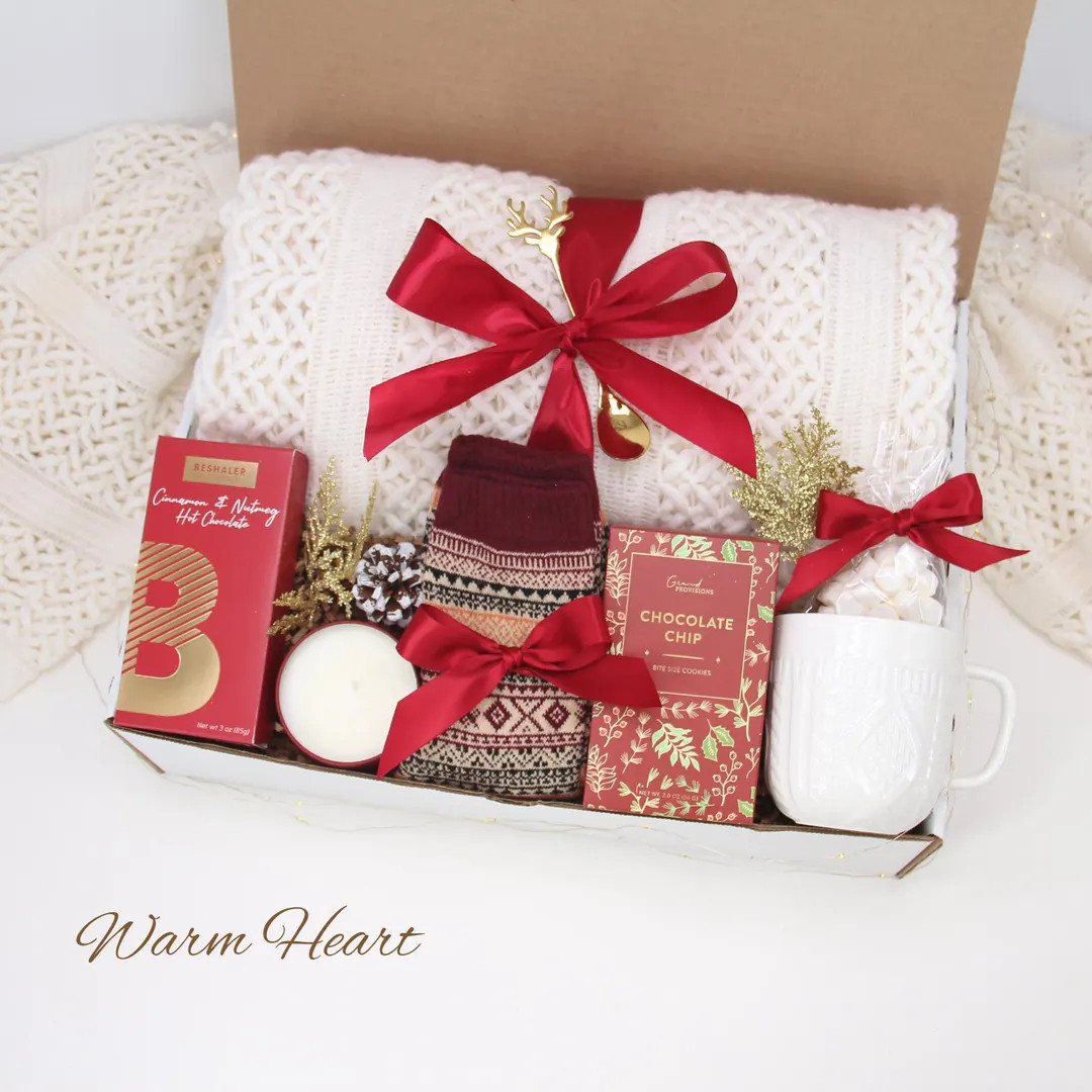 Gift Box for Women With Blanket, Hot Chocolate & Socks, Christmas Gift Basket for Her, Care Packa... | Etsy (US)