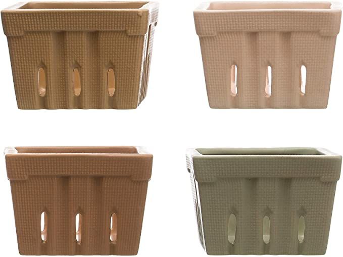 Creative Co-Op Square Stoneware (Set of 4 Colors) Berry Baskets, Multicolor, 4 Count | Amazon (US)