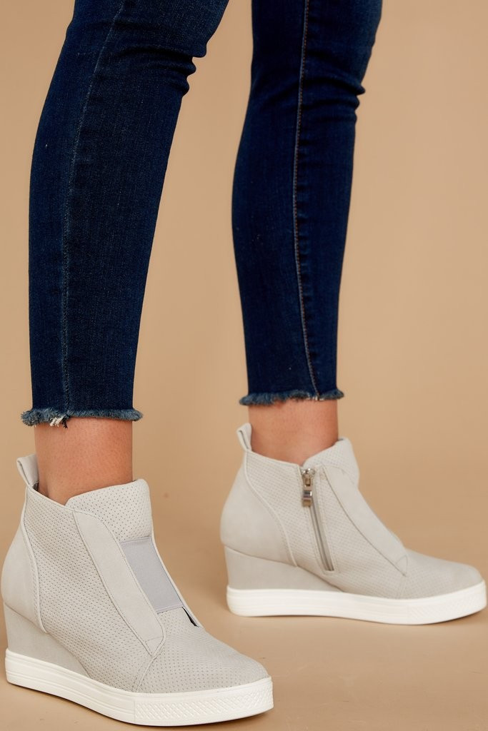 Casual Crush Light Grey Wedge Sneakers | Red Dress 