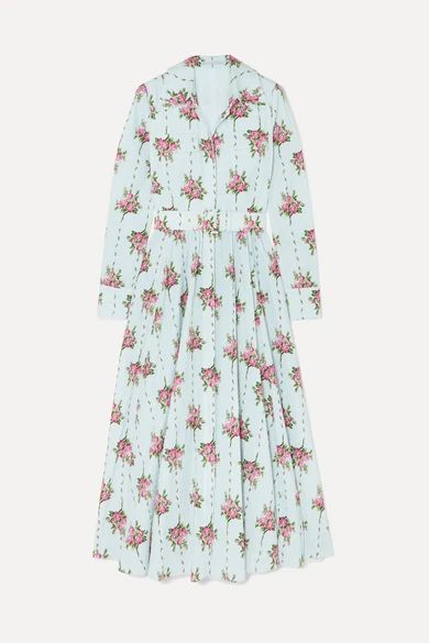 Aurora belted floral-print Swiss-dot cotton-blend seersucker dress | NET-A-PORTER (US)