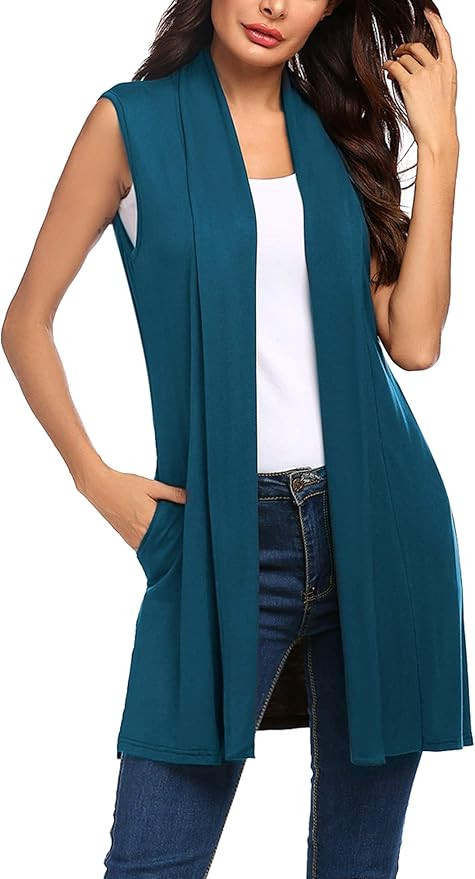 Beyove Womens Long Vests Sleeveless Draped Lightweight Open Front Cardigan Layering Vest with Sid... | Amazon (US)