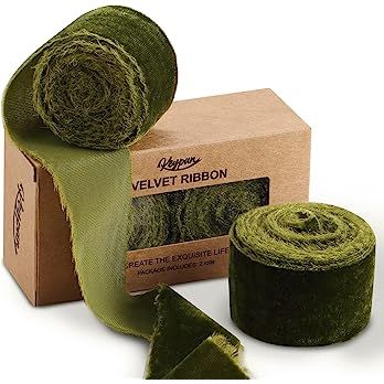 Velvet Ribbon for Gift Wrapping - Keypan Olive Green Handmade Fringe Ribbons for Crafts Bouquet W... | Amazon (US)