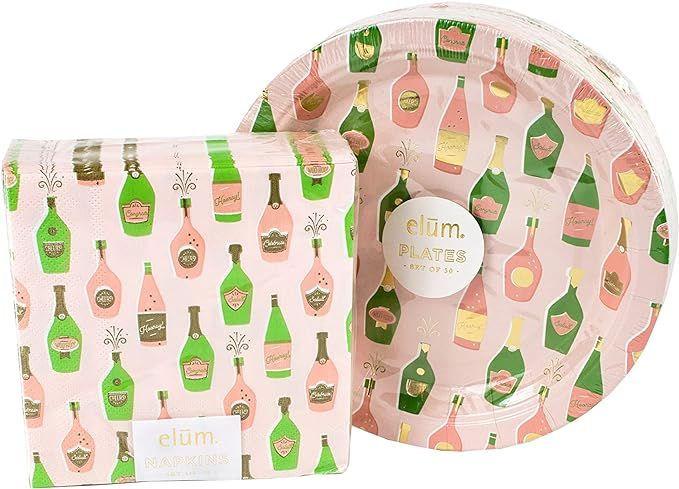 elūm Champagne Celebrations Party Paper Plate & Napkin Picinic Set | Cake Plate Size | 7W x 7H P... | Amazon (US)