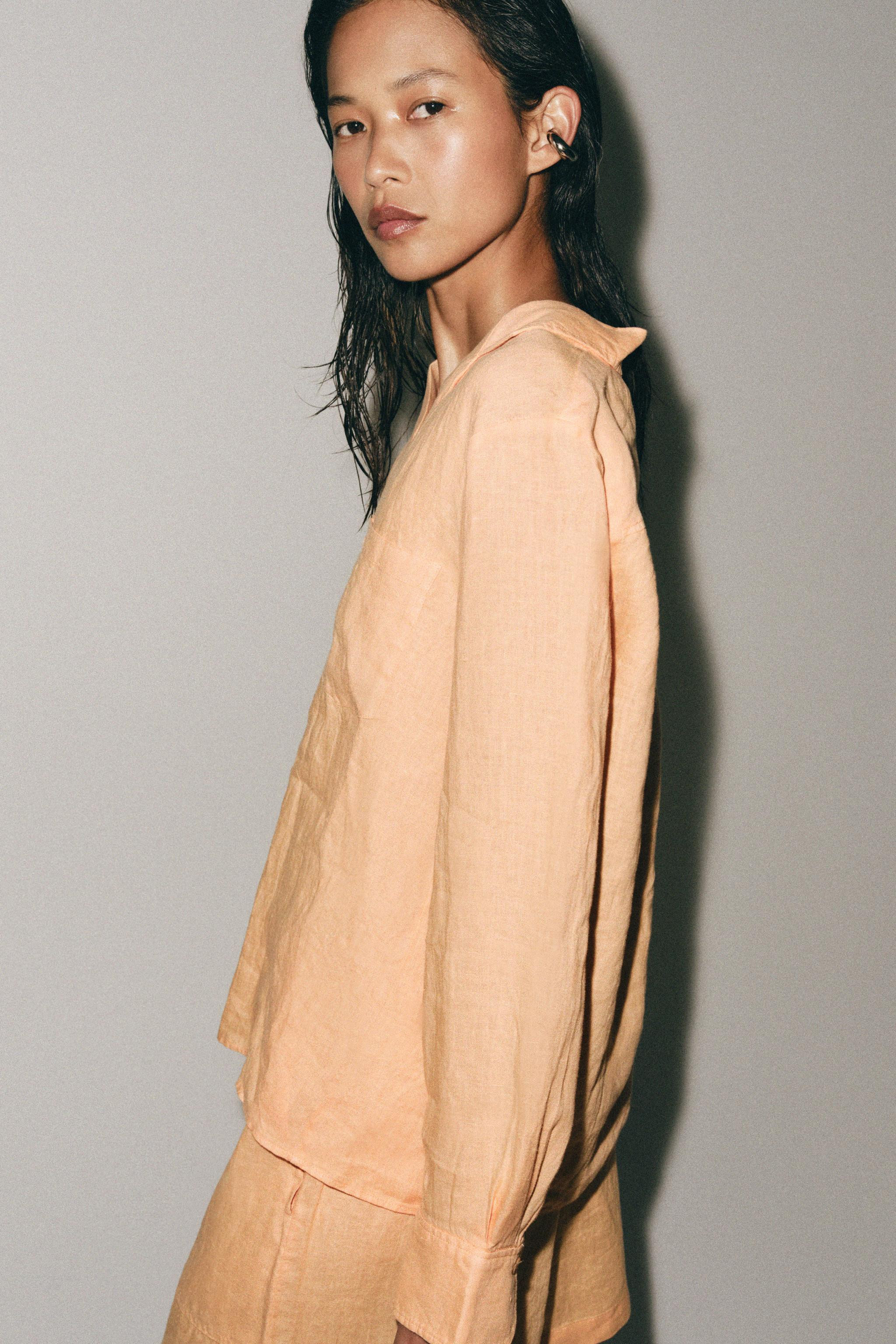 100% LINEN SHIRT WITH POCKET ZW COLLECTION | Zara UK