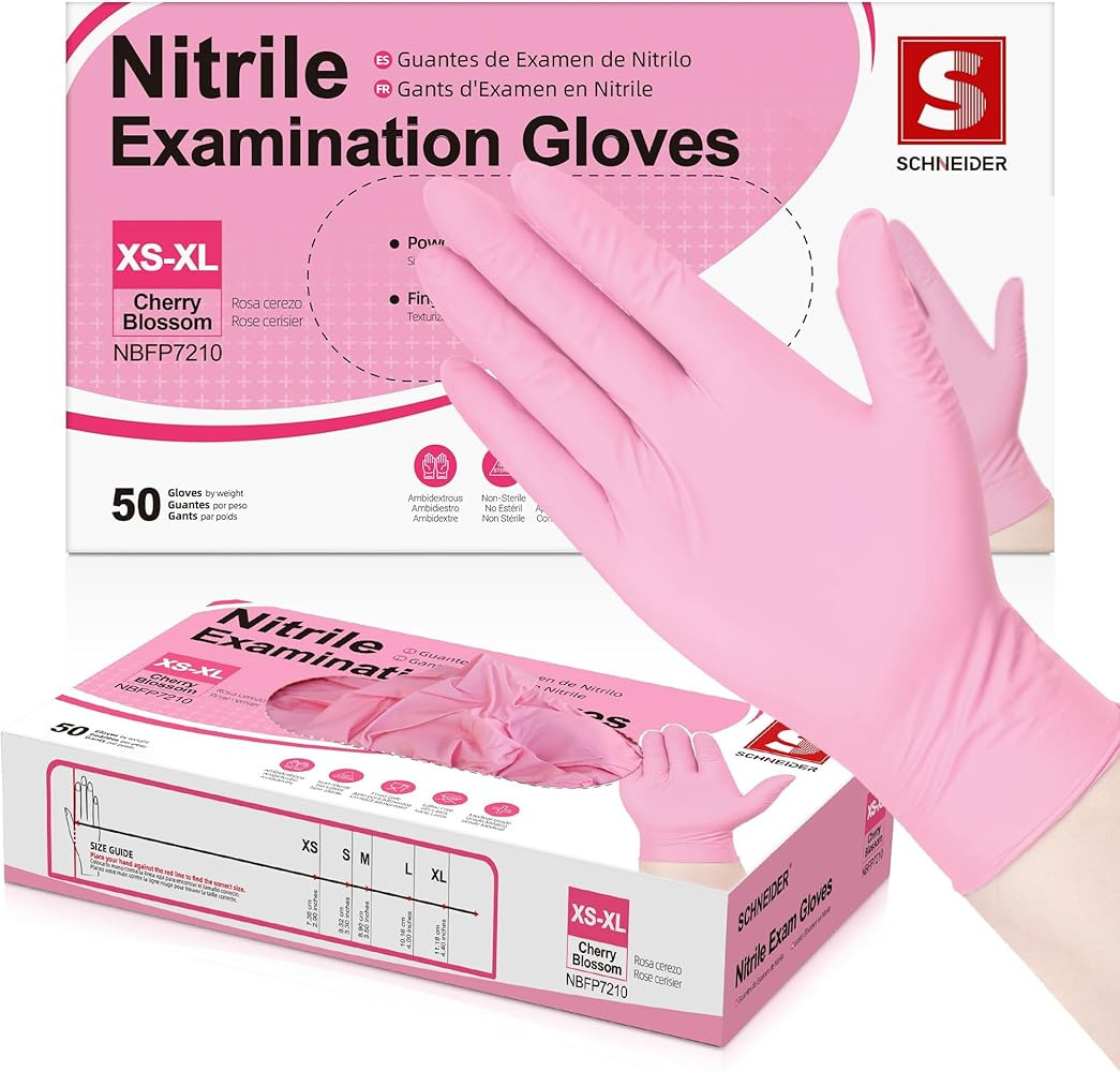 Schneider Pink Nitrile Gloves, Latex Free Exam Gloves Disposable Latex Free, Disposable Gloves fo... | Amazon (US)