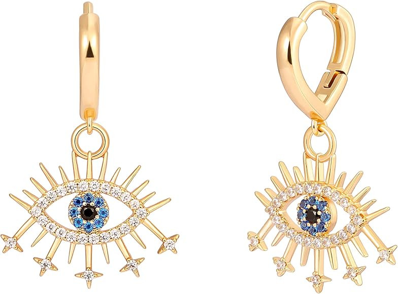 Evil Eye Huggie Earrings Gold Plated | Amazon (US)