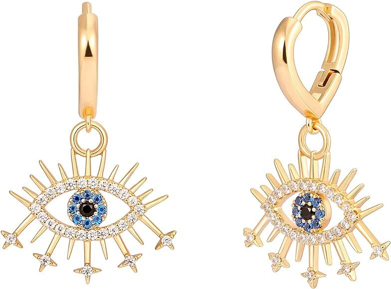 Evil Eye Huggie Earrings Gold Plated | Amazon (US)