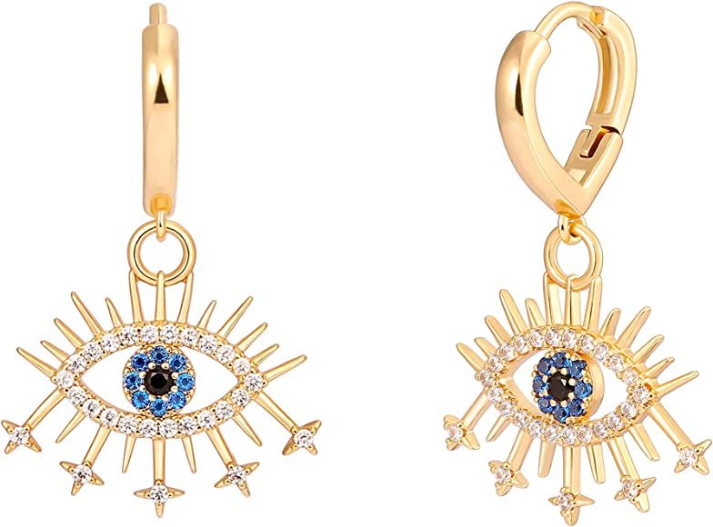 Evil Eye Huggie Earrings Gold Plated | Amazon (US)