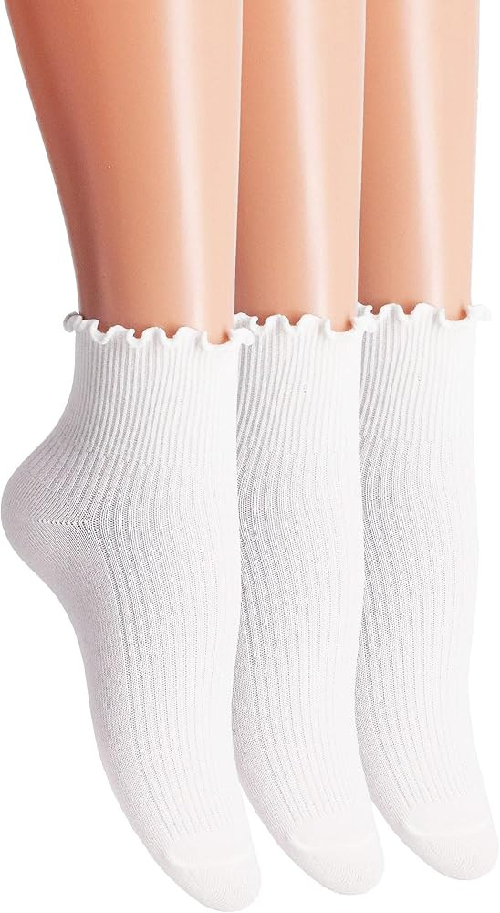 SRYL Women Ankle Socks Ruffle Turn-Cuff,Lovely double needle solid color edge relent Girl socks | Amazon (US)
