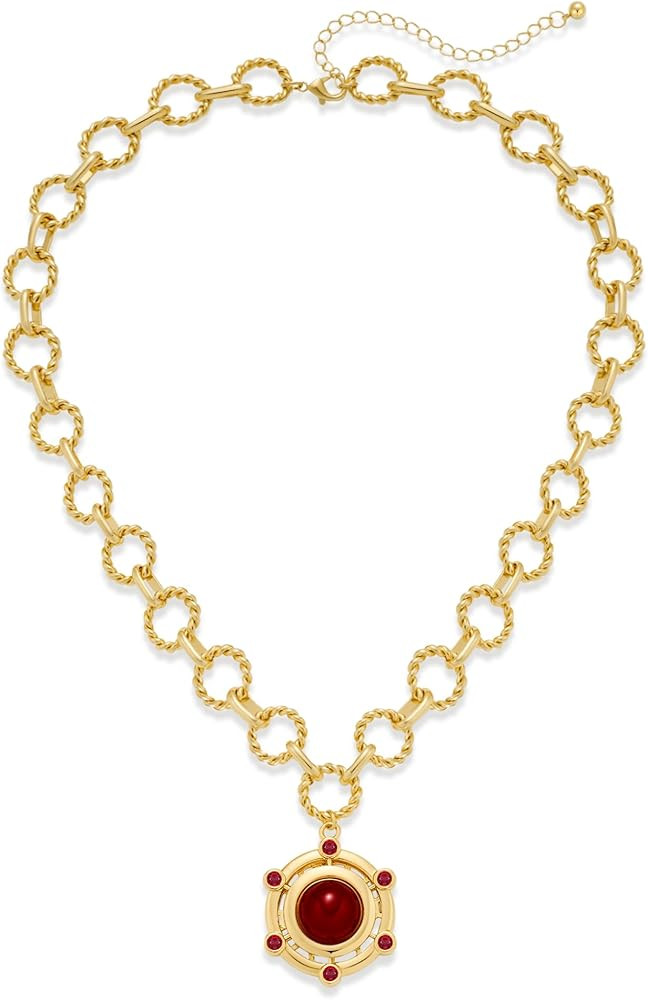 GZQ 14K Gold Plated Statement Necklace for Women Men, Natural Gemstone Pendant Choker with Chain ... | Amazon (US)