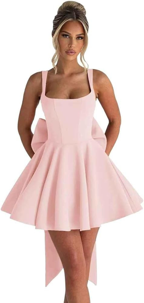 Short Homecoming Dresses for Teens 2025 Satin A-Line HOCO Dress Corset Prom Dress with Bow | Amazon (US)