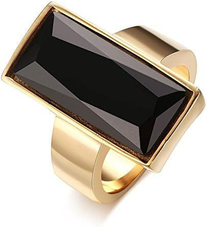 VNOX Vintage Fashion Stainless Steel Gold Plated Rectangular Black Glass Crystal Cocktail Stateme... | Amazon (US)