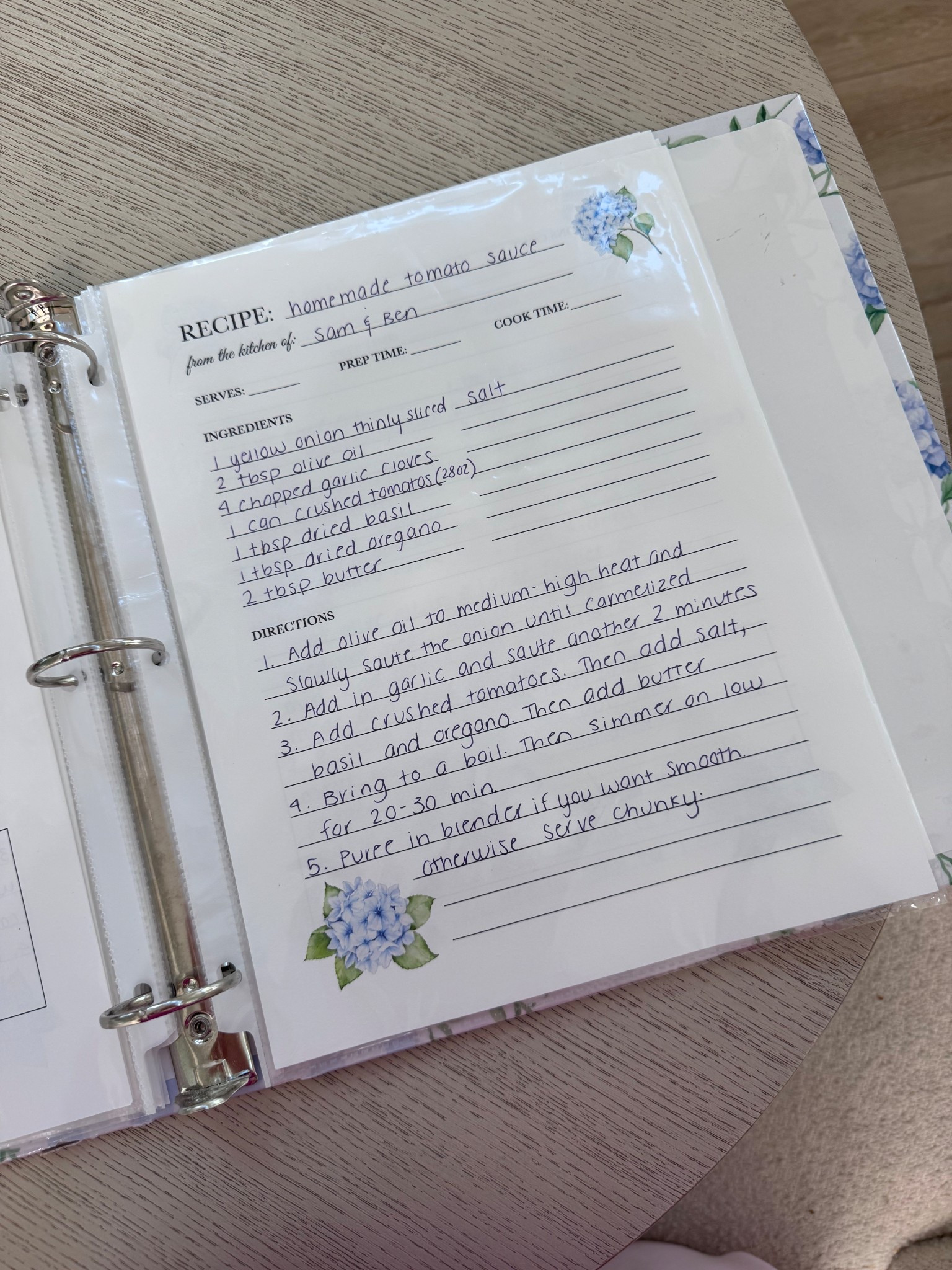 recipe binder + pages