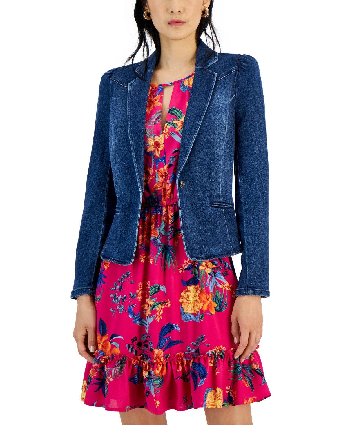 I.n.c. International Concepts Women's Puff-Sleeve Blazer, Created for Macy's - Deep Sea | Macy's