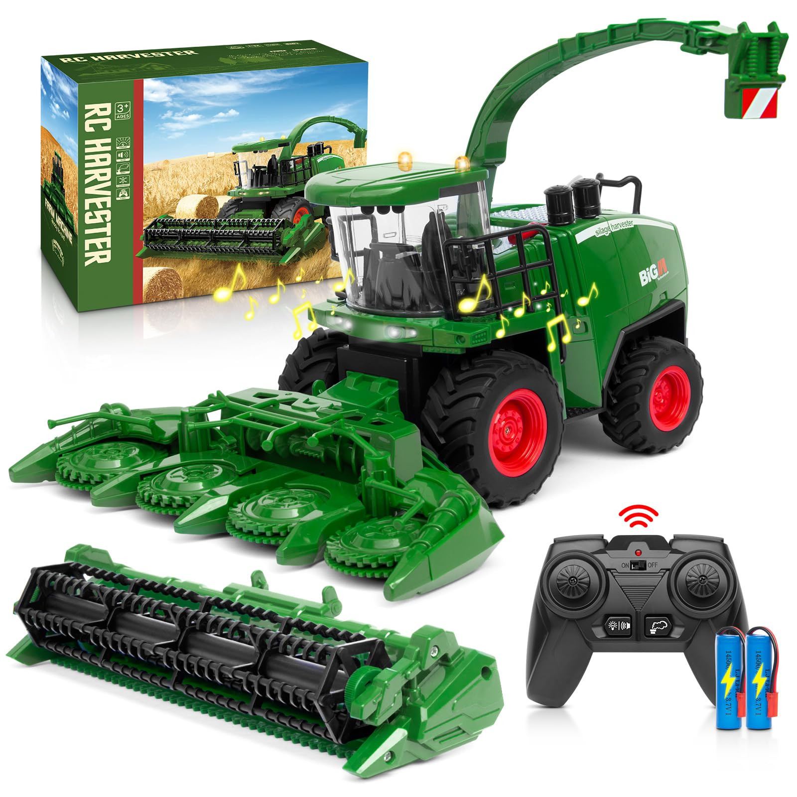 Remote Control Combine Harvester Tractor Toy, 1/24 Scale RC Harvester Toys for Kids with 2 Grian Heads/2 Rechargeable Batteries/Light, Farm Toys for 4 5 6 7 8 9 Year Old Boys Birthday Gift | Amazon (US)