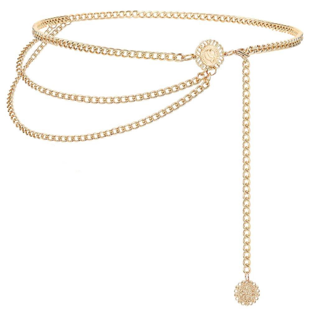 SUOSDEY Metal Chain Belt Women Belly Waist Chain Fashion Body Link Belts | Amazon (US)