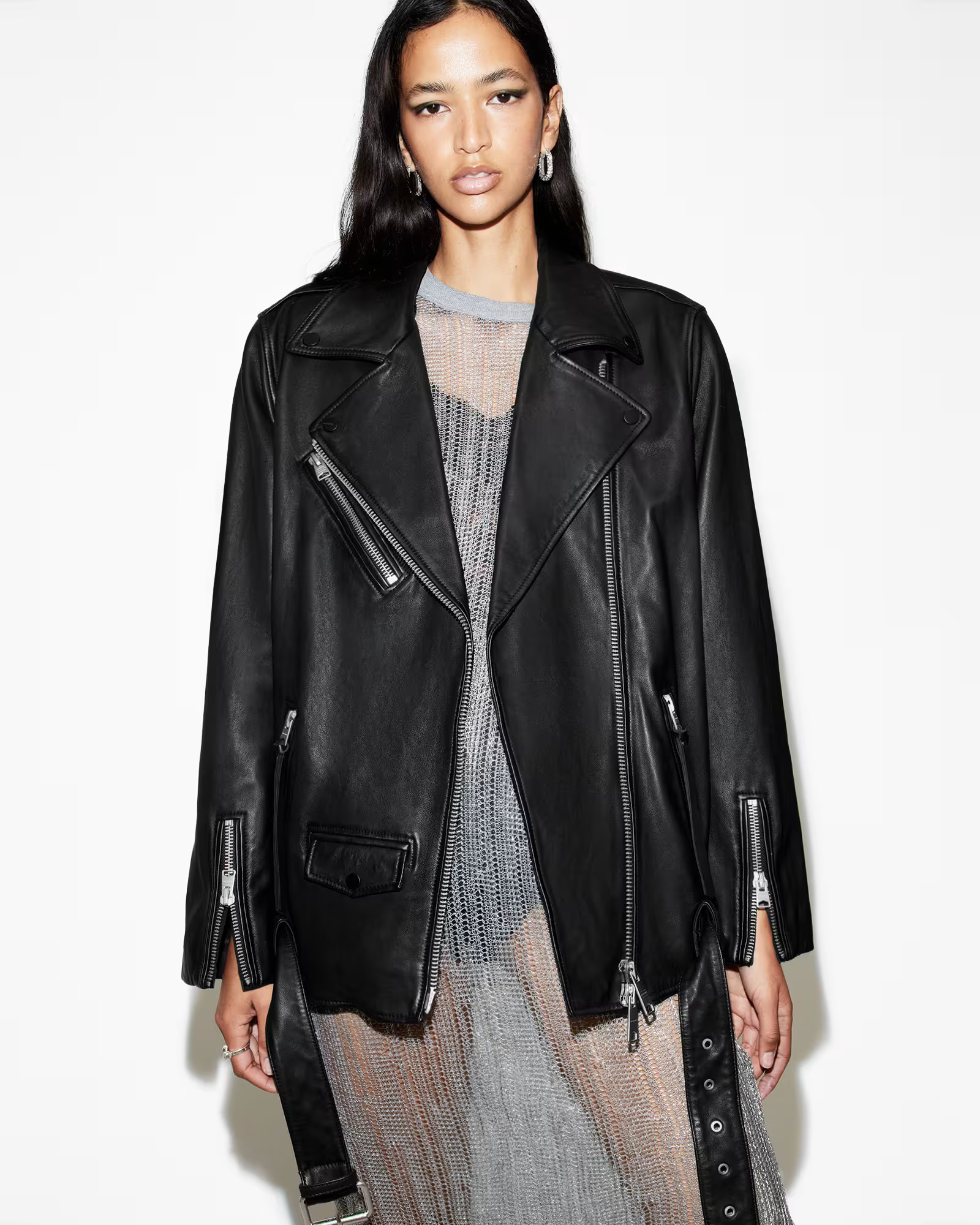 AllSaints Billie Oversized Leather Biker Jacket | AllSaints US