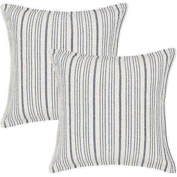 BLEUM CADE Set of 2 Grey and Cream Striped Throw Decorative Pillow Covers ,Modern Farmhouse Linen... | Walmart (US)