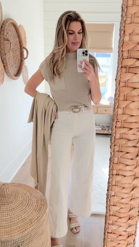 Spring outfit. Use code RACHELXSPANX for a discount on these wide leg jeans. I have xs regular for an ankle for.  

#LTKstyletip #LTKsalealert #LTKworkwear