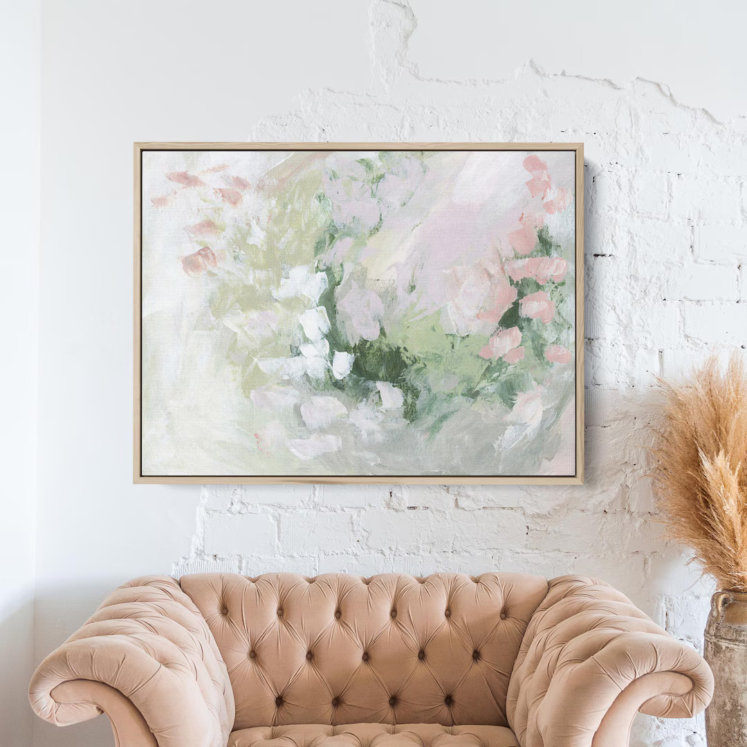 Abstract Chic Painting | Modern Floral Rose in Pink & Green for Trendy Gift for Her Wall Art | "w... | Etsy (US)