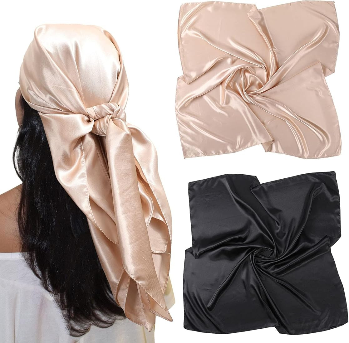 AWAYTR 35” Large Satin Square Head Scarf - 2Pcs Silk Like Floral Head Scarves Square Satin Hair... | Amazon (US)