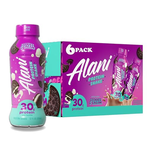 NEW Alani High Protein Shake Cookies and Cream - Ready to Drink, Naturally Flavored, Gluten Free,160 Calories, 30g Protein,12 Fl Oz (6 Pack) REPACKAGED BY *SHAH NEW ERA LLC* | Amazon (US)