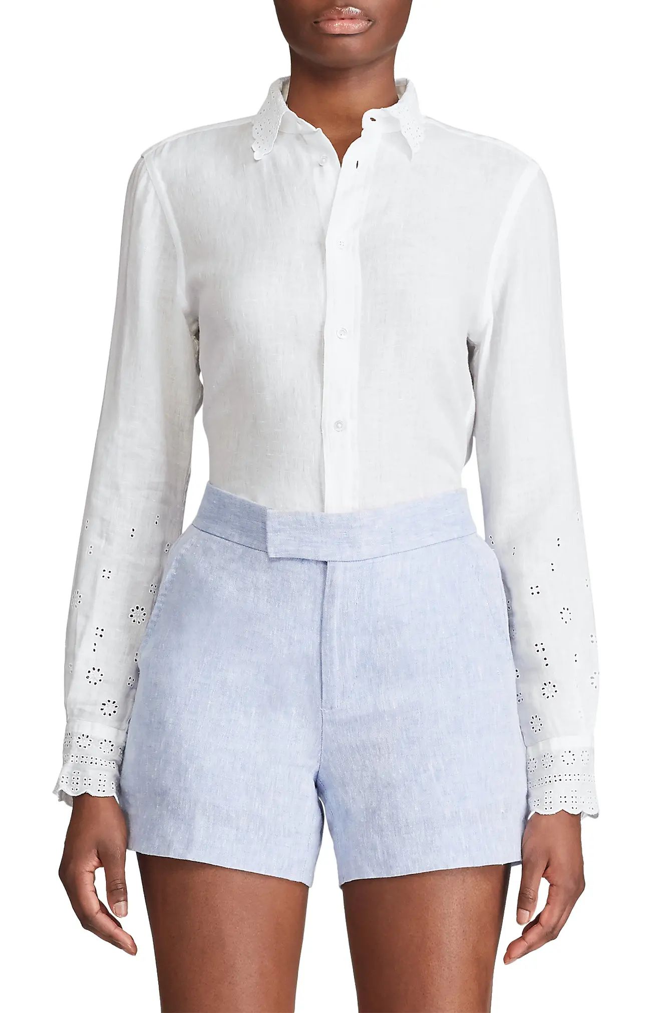 Women's Polo Ralph Lauren Georgia Linen Button-Up Shirt, Size X-Small - White | Nordstrom